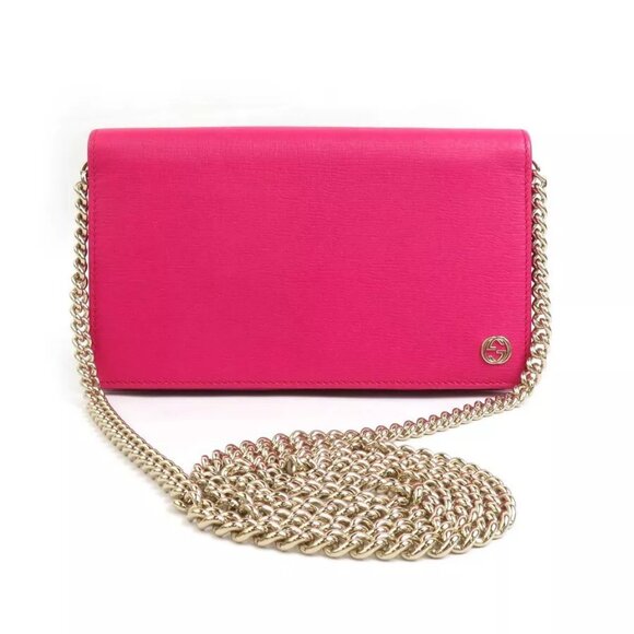 Auth GUCCI Chain Wallet Crossbody Bag Pink Leather/Goldtone